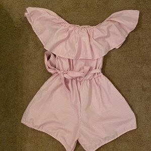 Pink & White striped romper | Small